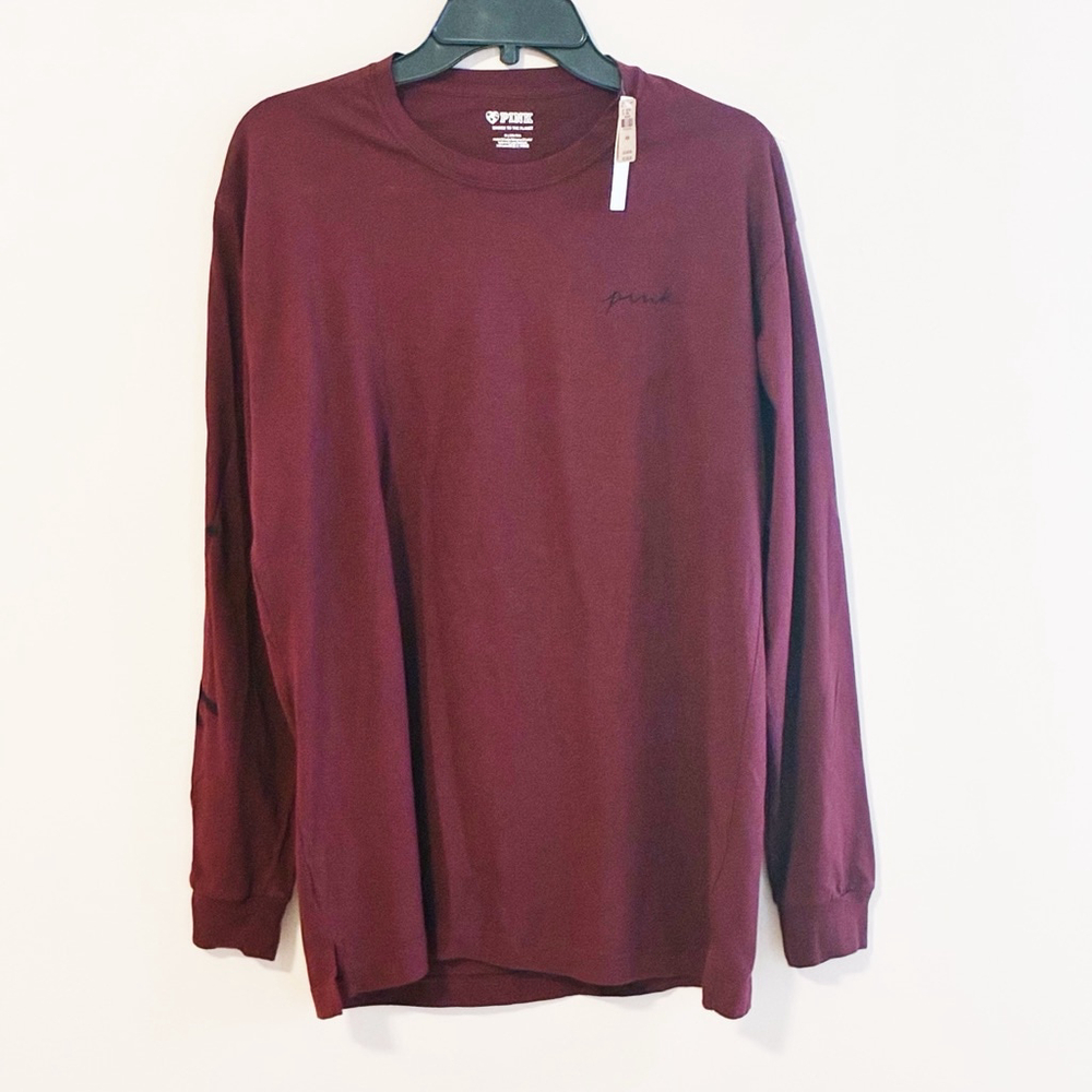 PINK Victoria’s Secret Maroon Long Sleeve T-shirt Oversized Relaxed Fit, Size M